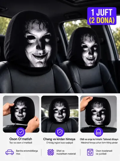 Avtomobil o'rindiq bosh suyagichi uchun horror dizaynli elastik himoya g'ilofi