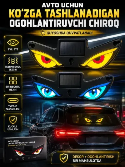 Avtomobil orqa oynasi uchun quyosh panelli va sensorli dekorativ LED ogohlantiruvchi chirog'i