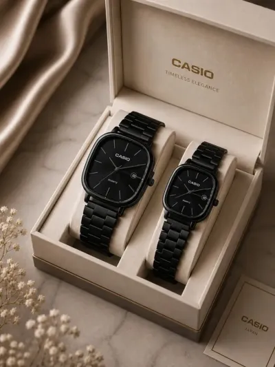 Elegant dizaynli premium juftlik qo‘l soati — qora metall remeshokli klassik model