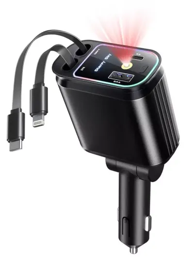 Starlight Retractable Car Charger — yulduzli yoritgichli 4 in 1 tezkor avtomobil zaryadlovchisi